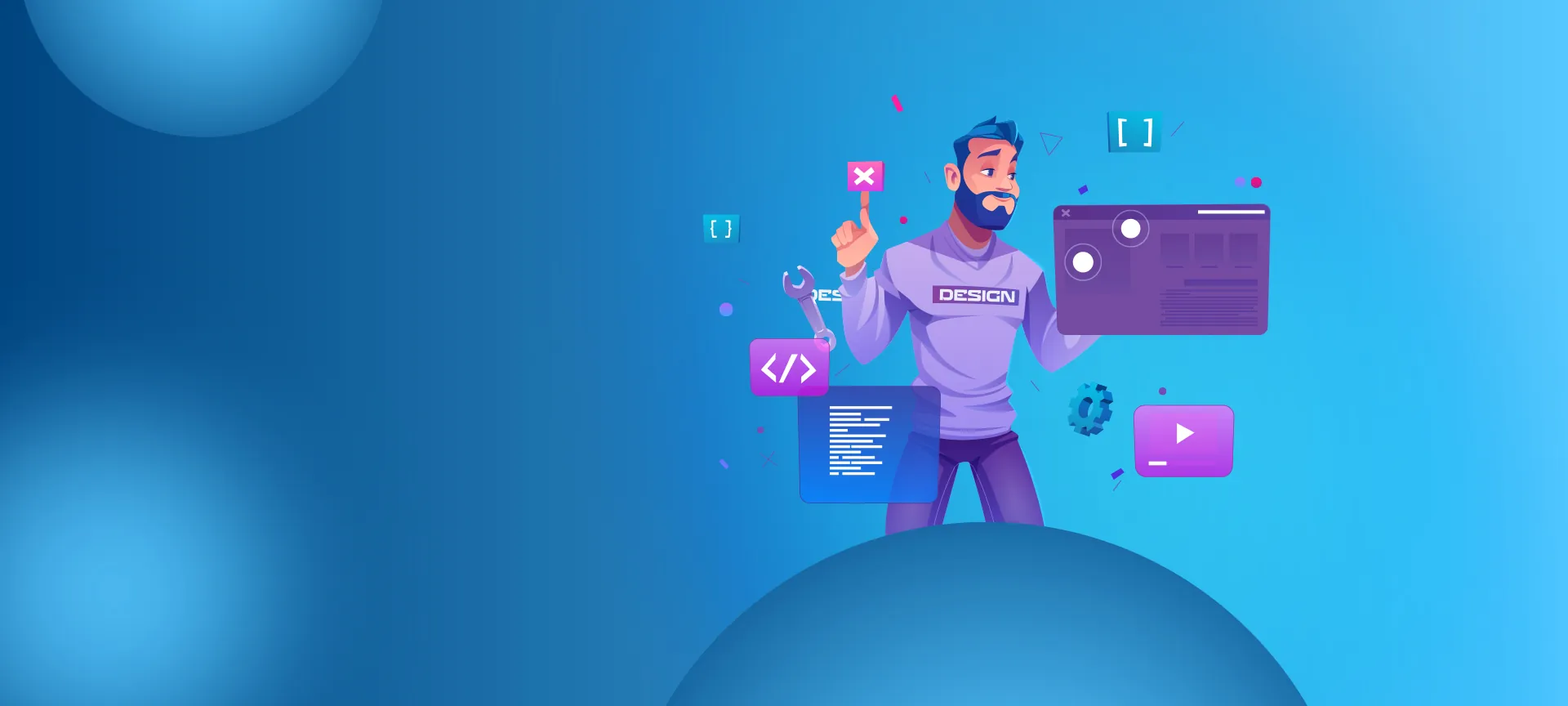 Designer working with code, layout and video elements